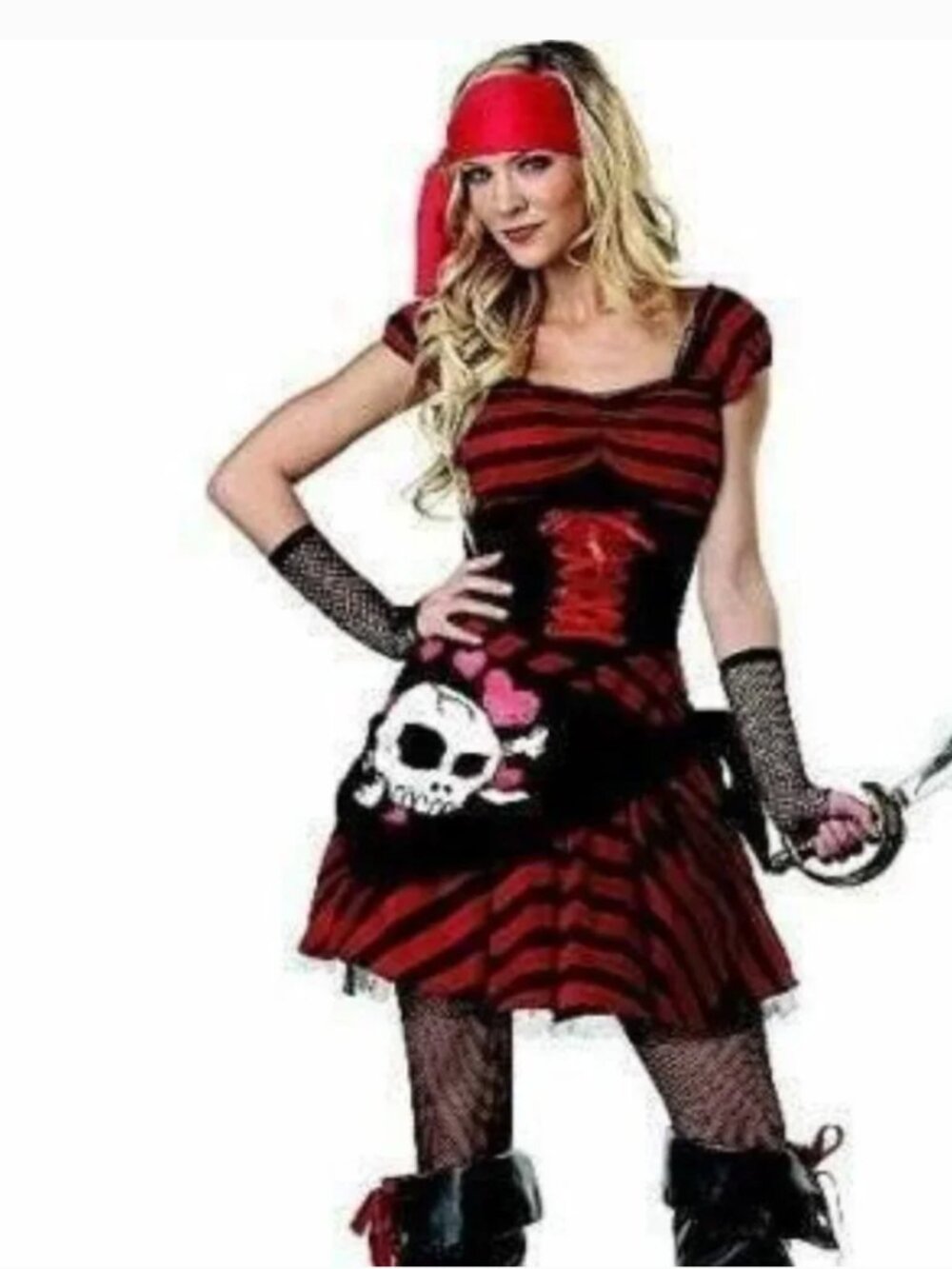Pirate Jewel of the Sea Halloween Costme 8/10 Black Red Dress Party 6 Pc Womens